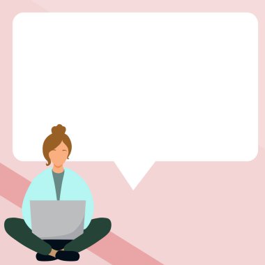 Girl sitting with laptop. Important information written over white board.