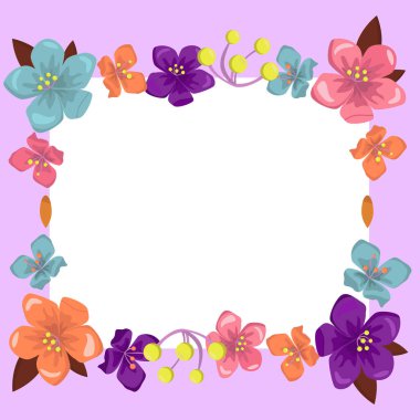 Purple Text Frame Surrounded With Assorted Flowers Hearts And Leaves.
