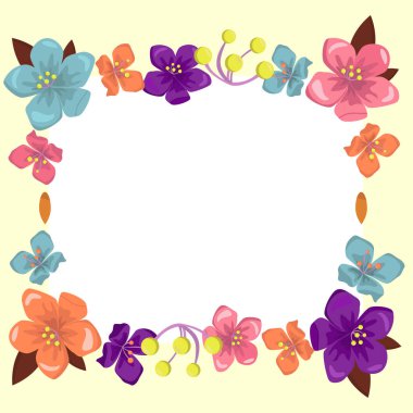 Light Yellow Frame Decorated With Colorful Flowers And Foliage