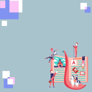 Bright Abstract Illustration. People Discussing New Ideas. Book Fairytales.