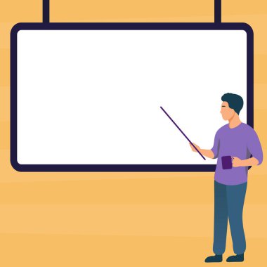 Man pointing with stick to important information written on whiteboard.