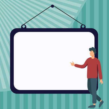 Man shows information on whiteboard. Finger pointing to table with words.