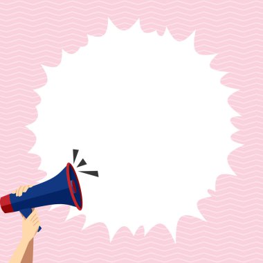Hand Holding Megaphone With Speech Box Presenting Important Messages.