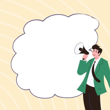 Businessman Show Message with megaphone. Displayed With Drawings Around.