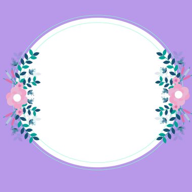Blank purple Frame Decorated With Colorful Flowers And Foliage
