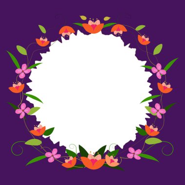 Renkli çiçekler ve ahenkli düzenlenmiş yeşilliklerle donatılmış çerçeve.