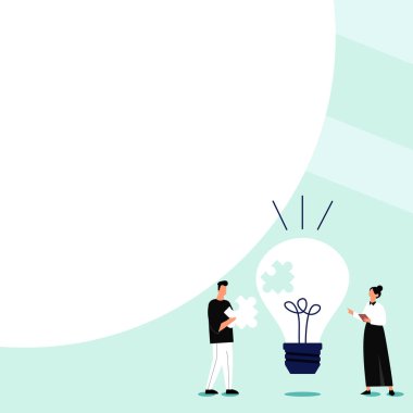 Man and woman standing near big bulb. Two People Displaying Recent Updates.