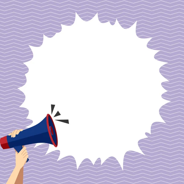 Hand Holding Megaphone With Speech Box Presenting Important Messages.