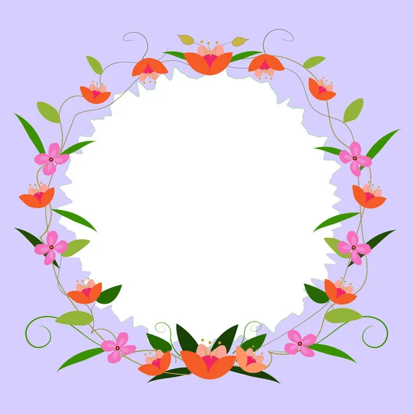 Blank purple Frame Decorated With Colorful Flowers And Foliage