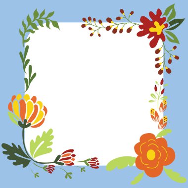 Framework For Writing Ringed With Daisies, Hearts And Tree Leaves. Blue.