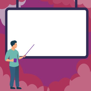 Man pointing with stick to important information written on whiteboard.