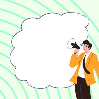 Businessman Show Message with megaphone. Displayed With Drawings Around.