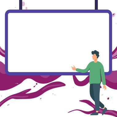 Man shows information on whiteboard. Finger pointing to table with words.