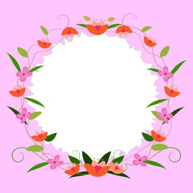 Blank purple Frame Decorated With Colorful Flowers And Foliage