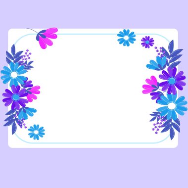 Blank purple Frame Decorated With Colorful Flowers And Foliage
