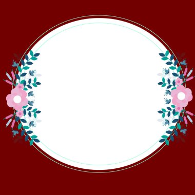 Red Blank Circle Frame Decorated With Colorful Flowers And Foliage
