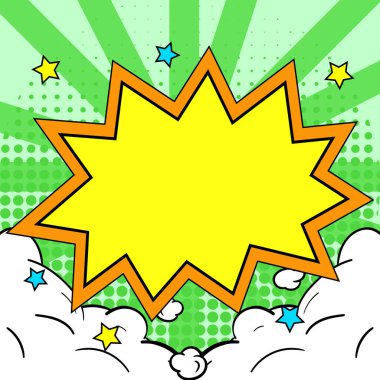 Comic Speech Bubble With Copy Space And Doodles. Empty Explosion Template