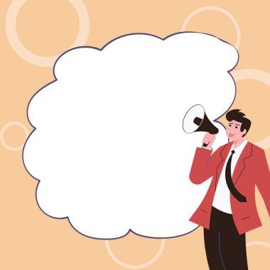 Businessman Show Message with megaphone. Displayed With Drawings Around.