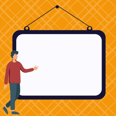 Man shows information on whiteboard. Finger pointing to table with words.