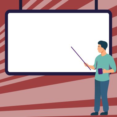Man pointing with stick to important information written on whiteboard.
