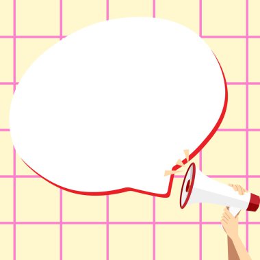 Hand Holding Megaphone With Speech Box Presenting Important Messages.