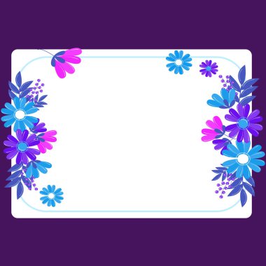 Renkli çiçekler ve ahenkli düzenlenmiş yeşilliklerle donatılmış çerçeve.