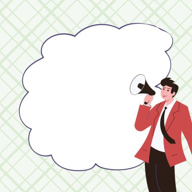 Businessman Show Message with megaphone. Displayed With Drawings Around.