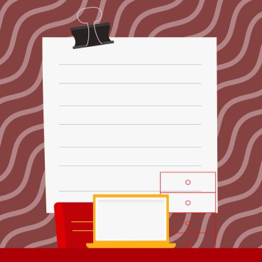 Laptop standing on desk. White screen contains new important information.