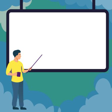 Man pointing with stick to important information written on whiteboard.