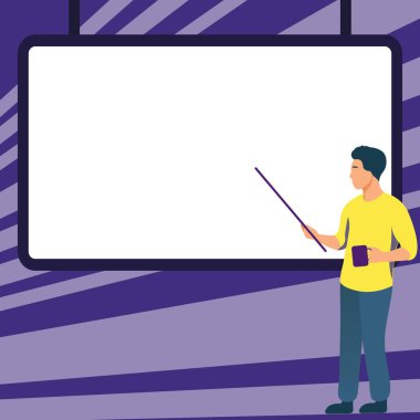 Man pointing with stick to important information written on whiteboard.