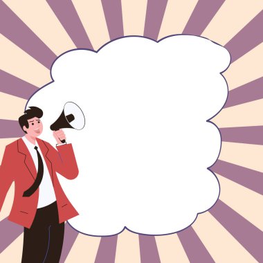 Businessman Show Message with megaphone. Displayed With Drawings Around.