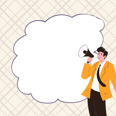 Businessman Show Message with megaphone. Displayed With Drawings Around.