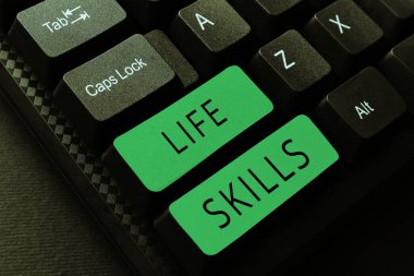 İlham veren yaşam becerileri, iş yaklaşımını gösteren metin gerekli ya da her gün istenilen tam katılım