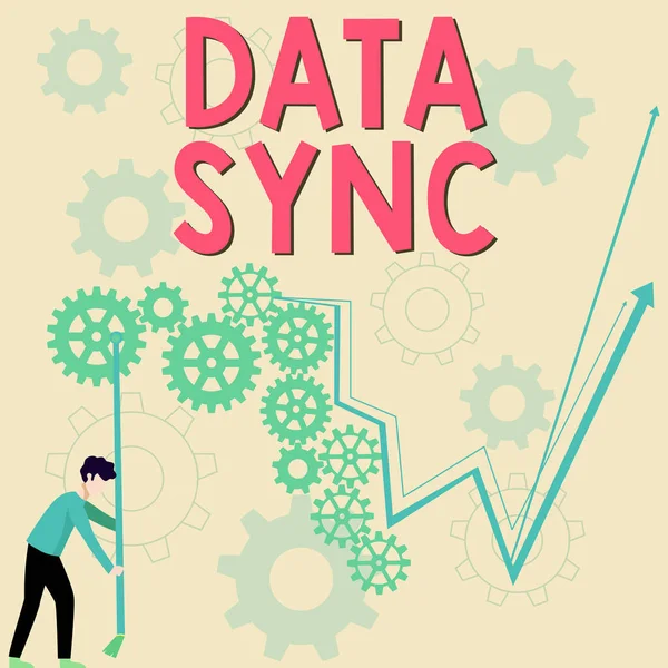 Tekst Bijschrift Presenteren Data Sync Word Geschreven Gegevens Die Continu — Stockfoto
