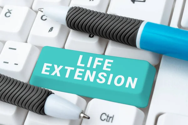 Conceptual caption Life Extension, Business concept able to continue working for longer than others of the same kind