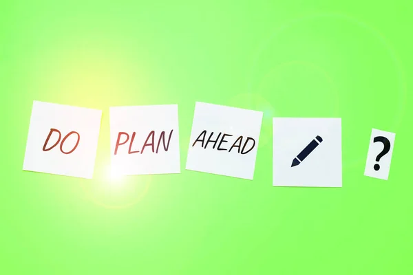 Text Sign Showing Plan Ahead Word Written Planning Steps Obtaining — Stockfoto