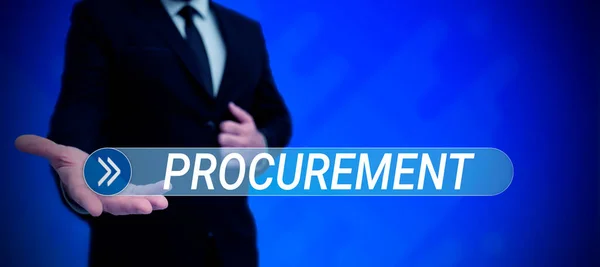 Text Sign Showing Procurement Business Overview Procuring Purchase Equipment Supplies — Foto Stock