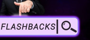 Flashback 'leri gösteren metin işareti, daha önceki olayların araya girmesiyle kronolojik dizinin kavramsal fotoğraf kesintisi