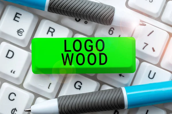 Text Sign Showing Logo Wood Business Approach Recognizable Design Symbol — ストック写真