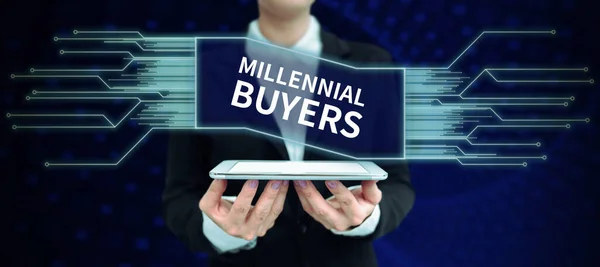 Conceptual Caption Millennial Buyers Business Concept Type Consumers Interested Trending — Fotografia de Stock
