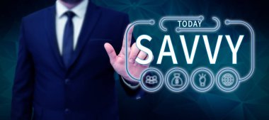 Kavramsal ekran Savvy, iş gösterisi pratik konularda algı, anlayış