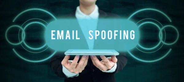 Tanda Teks Yang Menampilkan Email Spoofing Konsep Bisnis Mengamankan Akses — Stok Foto