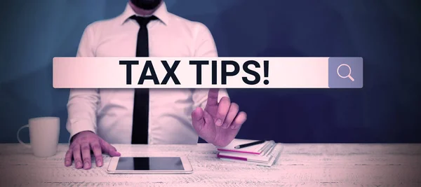 Tekstbord Met Fiscale Tips Business Showcase Help Ideeën Voor Belastingen — Stockfoto