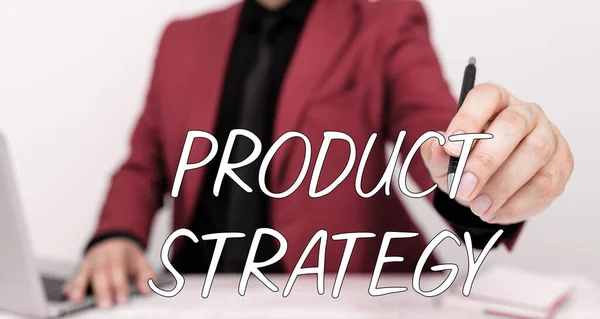 Sign Displaying Product Strategy Concept Meaning Long Term Plan Development — Zdjęcie stockowe