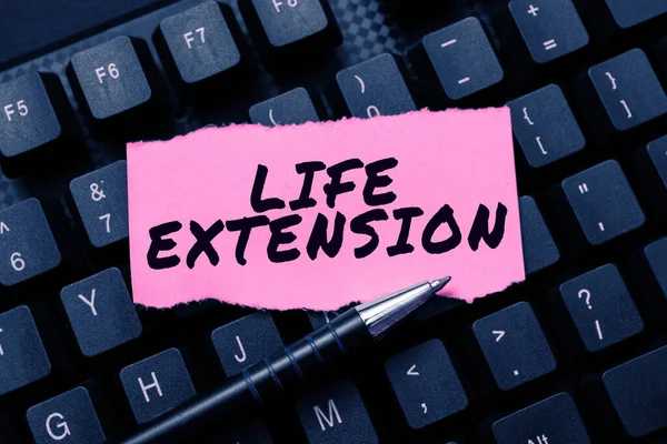 Text caption presenting Life Extension, Internet Concept able to continue working for longer than others of the same kind
