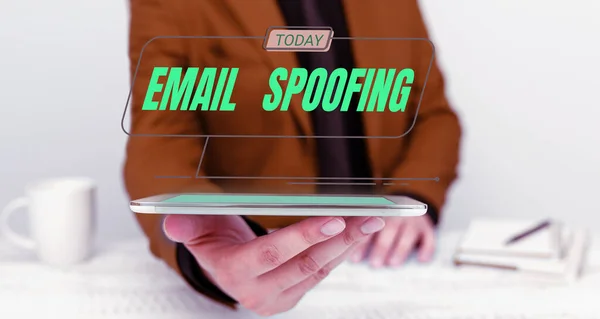 Assinar Exibindo Email Spoofing Palavra Escrito Proteger Acesso Conteúdo Uma — Fotografia de Stock