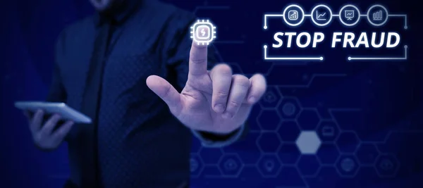 Tekst Bijschrift Presenteren Stop Fraude Business Showcase Campagne Adviseert Mensen — Stockfoto