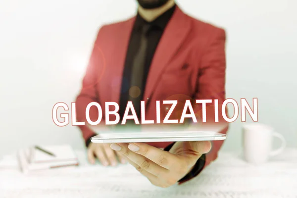 Texto Que Mostra Inspiração Globalização Fotodesenvolvimento Conceitual Uma Economia Global — Fotografia de Stock