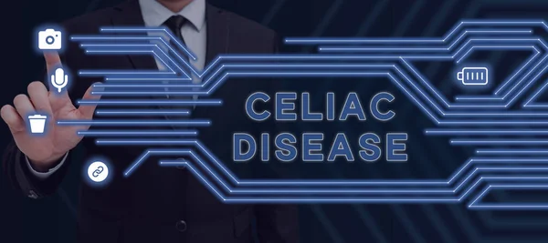 Kézírás Szöveg Cöliákus Betegség Szó Vékonybél Túlérzékeny Glutén Emésztési Probléma — Stock Fotó