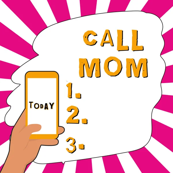 스마트폰을 사용하여 어머니와 의사소통을 하려는 시도에 어머니에게 전화를 — 스톡 사진